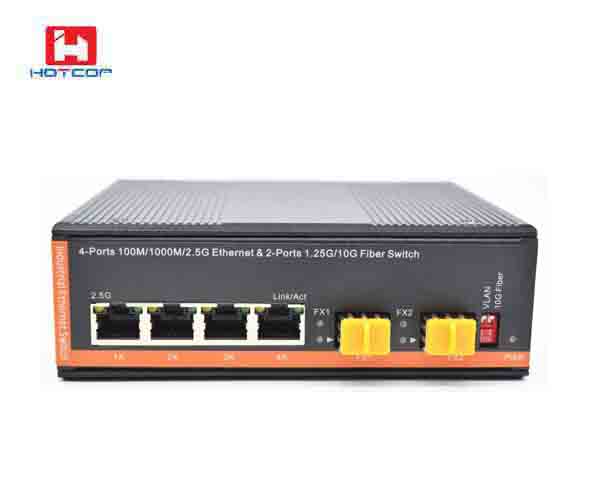 Industrial 4-Port 100/1000/2.5G Base-T To 2-Port 10G Base-x SFP+ Ethernet Switch 
