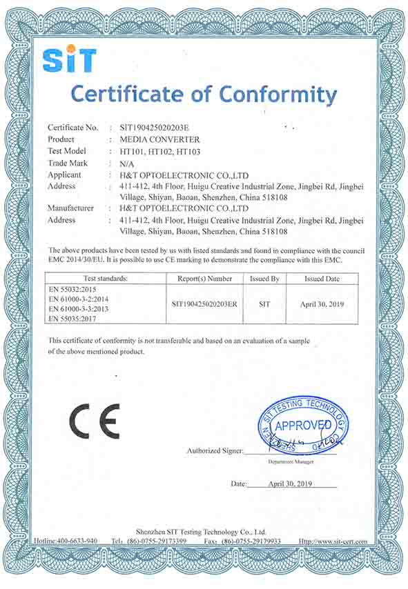 CE certificate for media converter